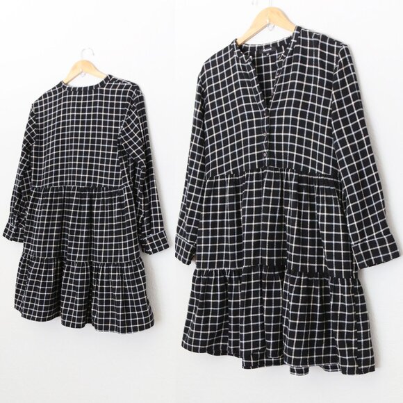 Madewell Flannel Button-Placket Tiered Mini Dress Windowpane Plaid Black S $118 - Picture 4 of 16